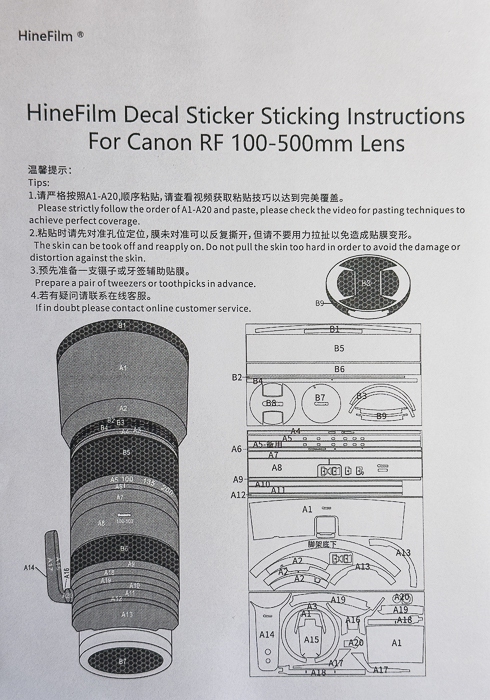 Anleitung welche Decals an welchen Ort am Objektiv angebracht werden sollen
