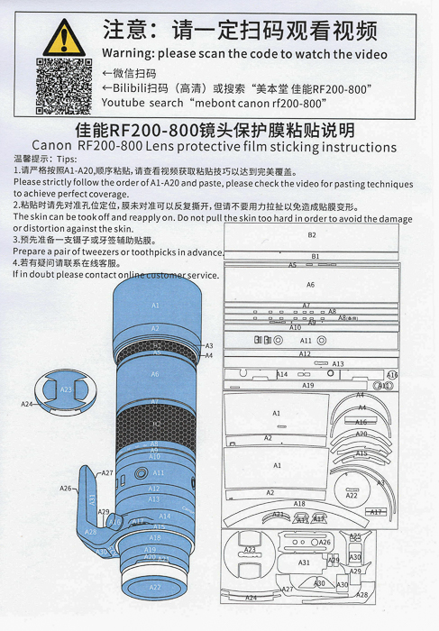 Anleitung welche Decals an welchen Ort am Objektiv angebracht werden sollen