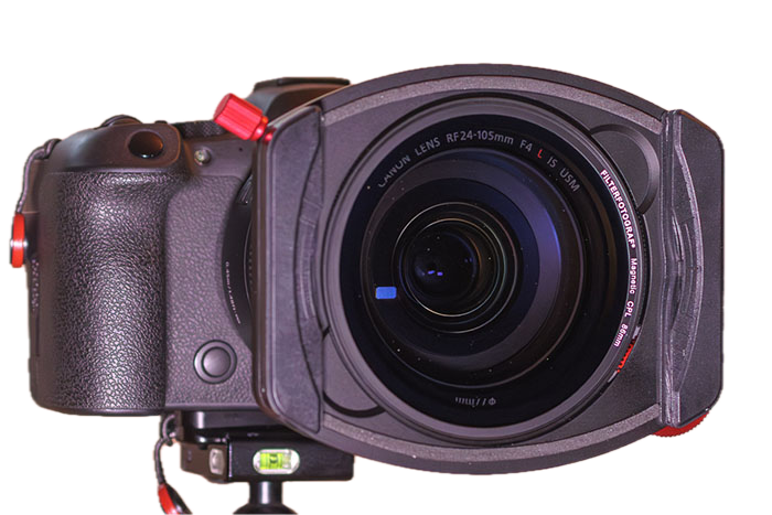 Filterhalter mit CPL-Filter am Objektiv angebracht